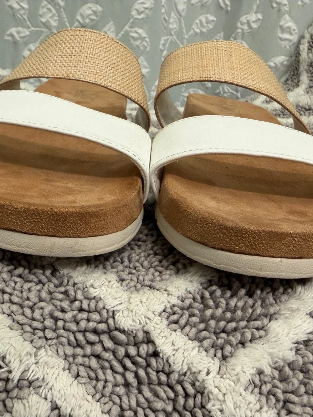 White Mountain White and Tan Dual-Strap Slide Sandals - Women